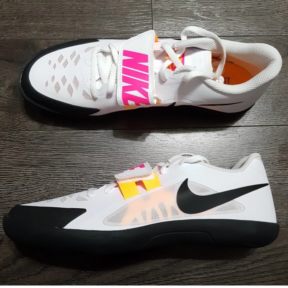 Nike White Sneakers with Black Swoosh and Pink & Yellow Accents